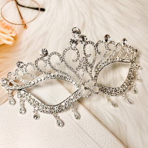 Venetian Masquerade Mask, Mardi Gras Silver Mask, Elegant Red Teardrop Mask, Glamorous Party Mask, Prom, Birthday Gift, New Year, Theatrical