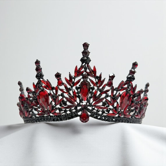 Red Crystal Tiara, Gothic Wedding Headpiece, Dark Queen Tiara, Costume Tiara Crown, Cosplay Headdress, Gothic Jewelry, Halloween Costumes