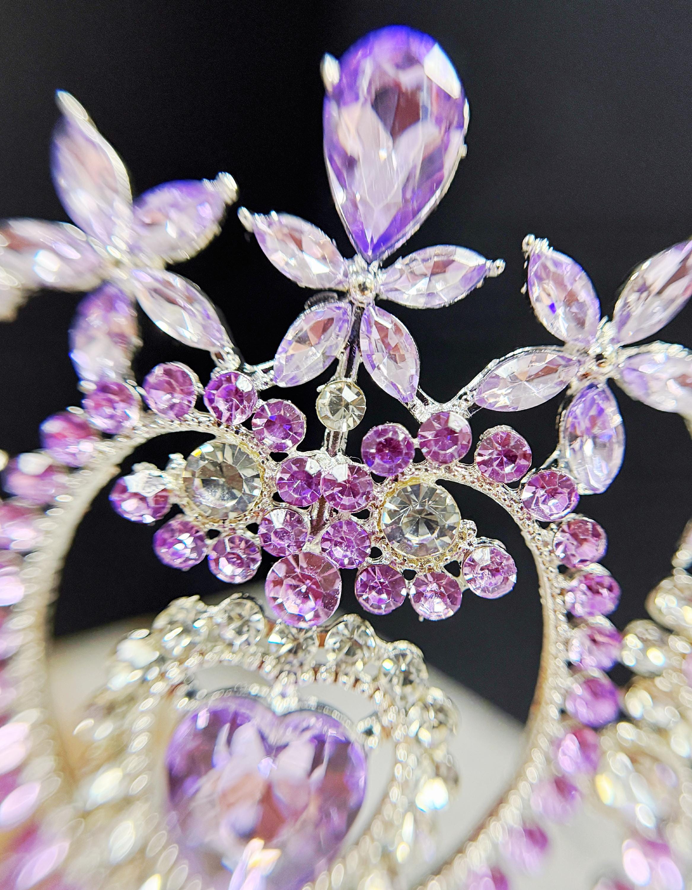 Crystal heart tiara, silver crystal tiara, purple stone tiara, Bridal headpiece Lavender Crystal Crown: Victorian Bridal Tiara, Silver Hair  main image 4