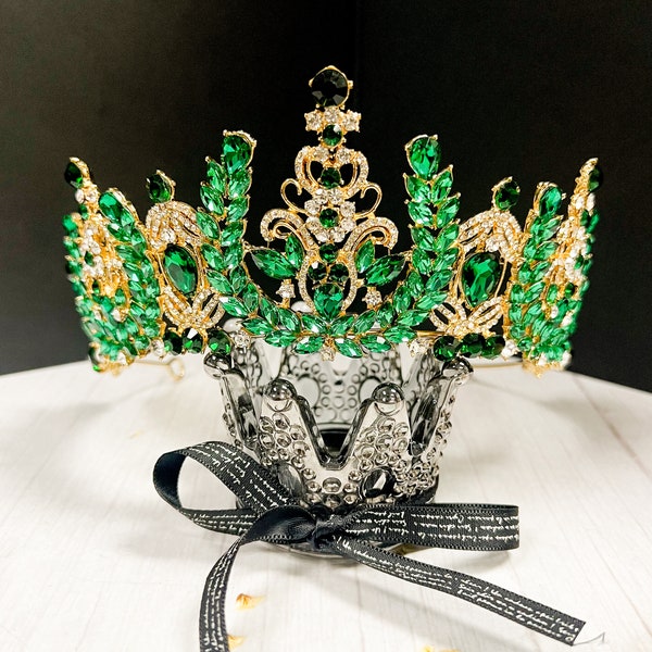 Green Tiara Crown for Women, Wedding Tiara for Bride, Queen Crown, Royal Princess Tiara, Quinceanera Headpiece, Birthday Gift, Prom Crown