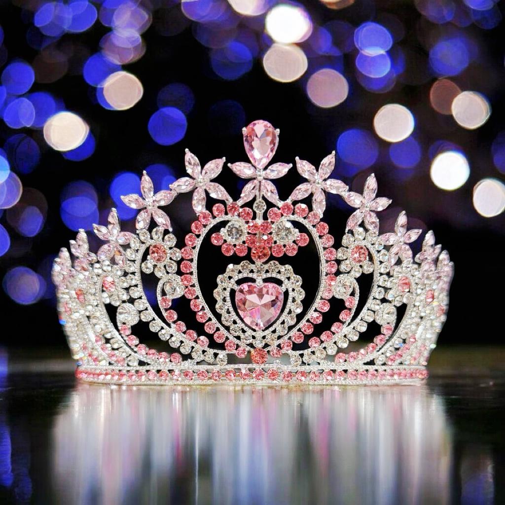 Crystal Heart Tiara: Silver Pink Stone Bridal Headband - Etsy display picture 1