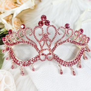 Venetian Pink Rhinestone Masquerade Mask: Mardi Gras Party Mask