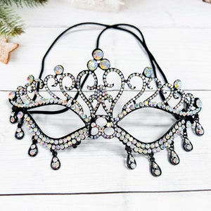 Diamond Crystal Masquerade Mask, Masquerade Wedding Mask, Black Party Mask, Cosplay Mask, Masquerade Ball Mask, Prom Mask, Goddess Mask