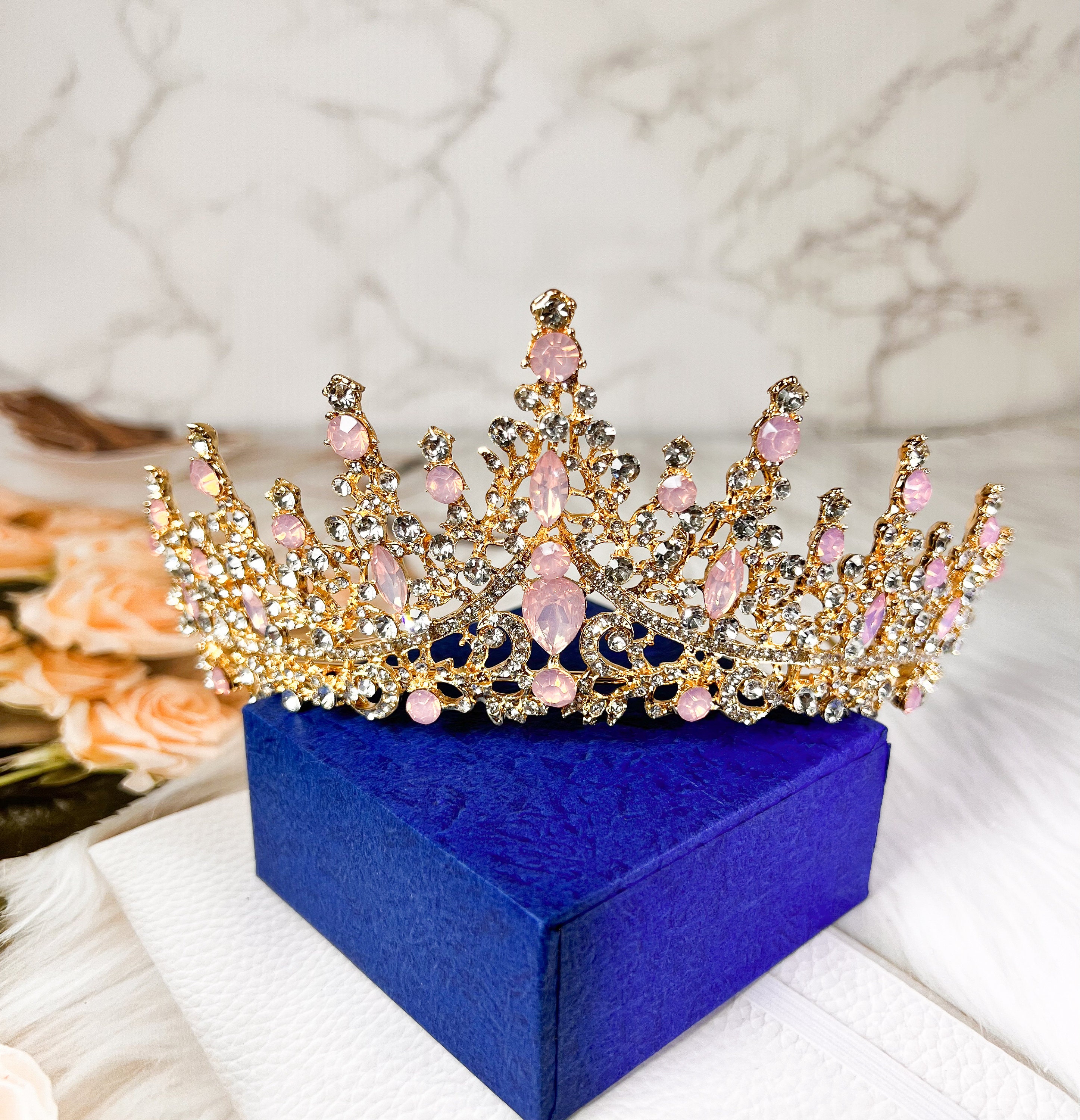 Pink Tiara Crown for Women Wedding Tiara for Bride Queen Crown