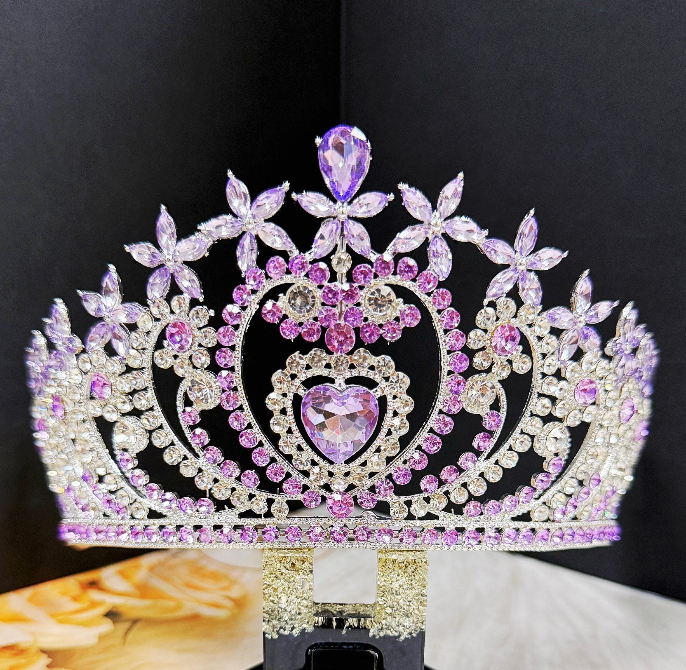 Crystal heart tiara, gold tiara, purple stone Tiara, Bridal tiara, Party crown Crystal Tiara - Elegant Purple Amethyst Queen Crown  main image 2