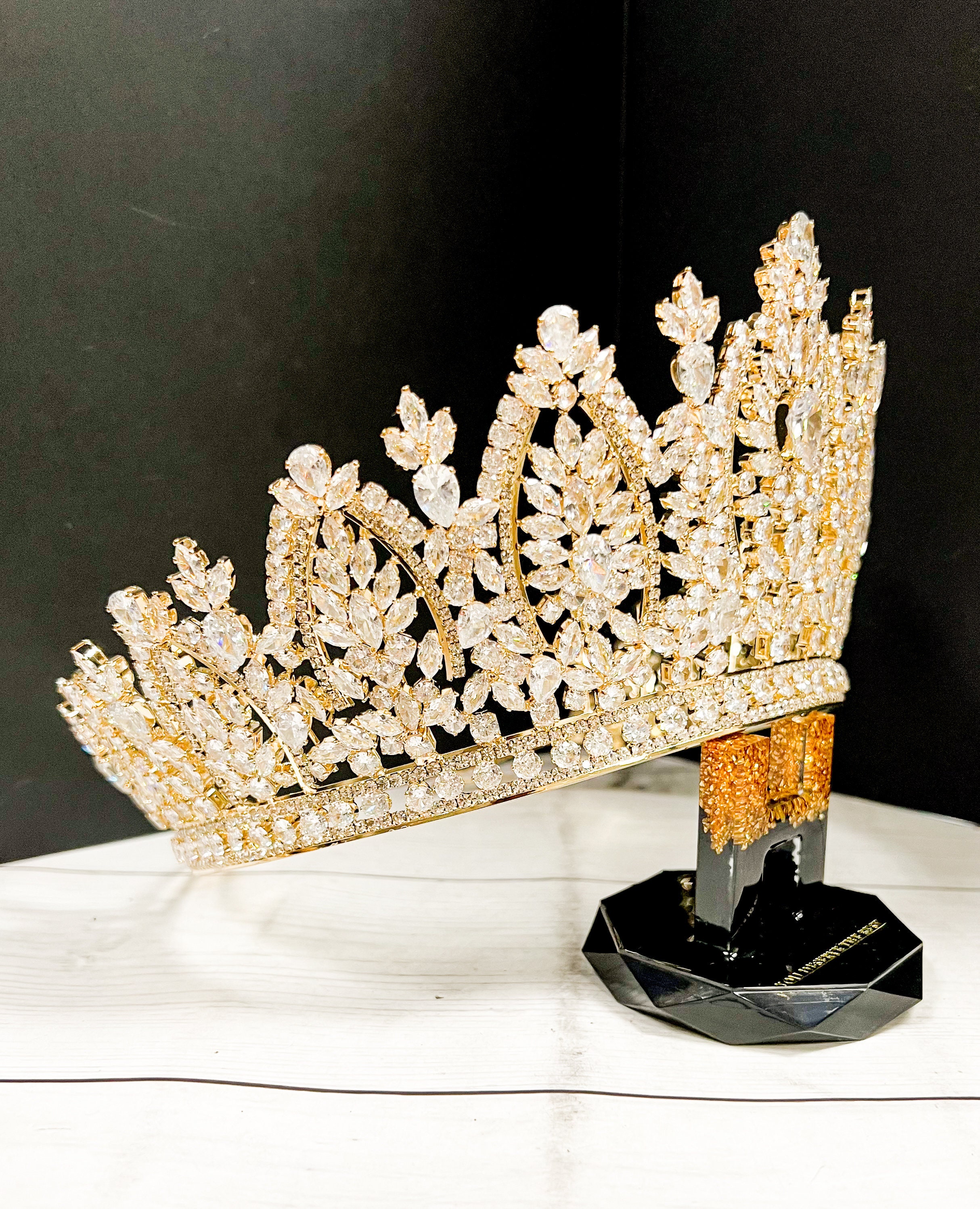 Luxury Gold Bridal Crown: Cubic Zirconia Princess Tiara - Etsy