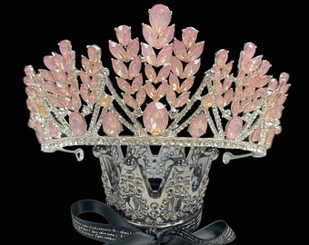 Pink Wedding Tiara, Bridal wedding Headband, Princess Crystal Crown, Bridesmaid Hair Jewelry, Royal Queen Crown, Birthday Girl Crown, Gift