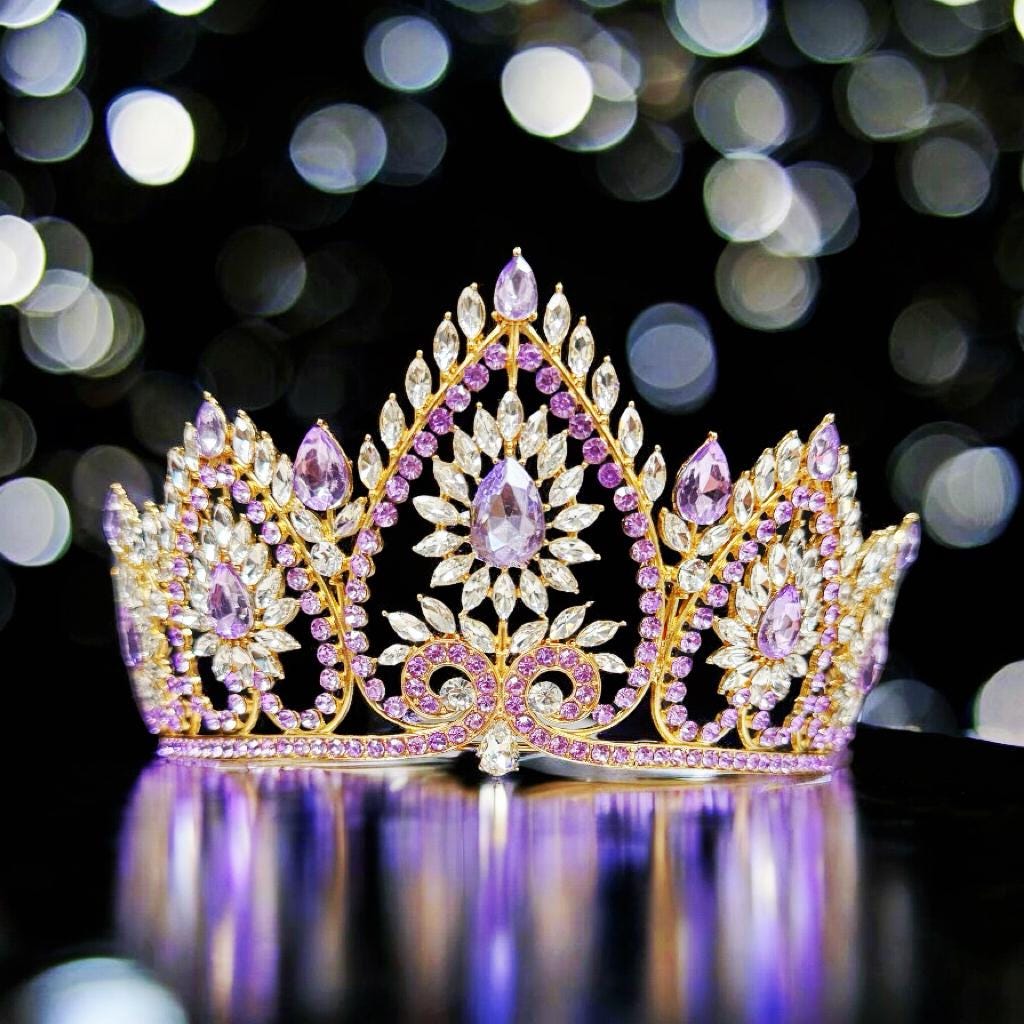 Purple Crystal Pageant Crown: Victorian Gold Princess Tiara  display picture 1