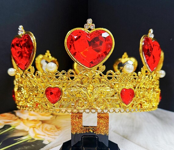 Red Crystal Heart Crown: Gold-plated Rhinestone Quinceanera  display picture 1