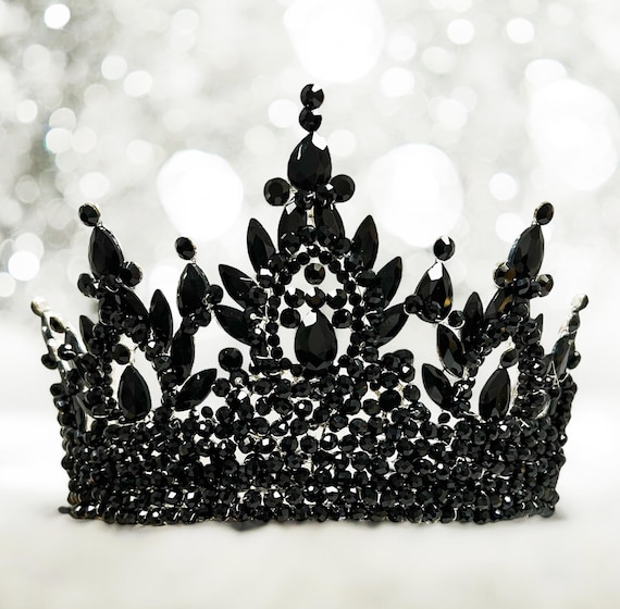 Luxury Black Crystal Crown: Gothic Queen Headdress, Prom 