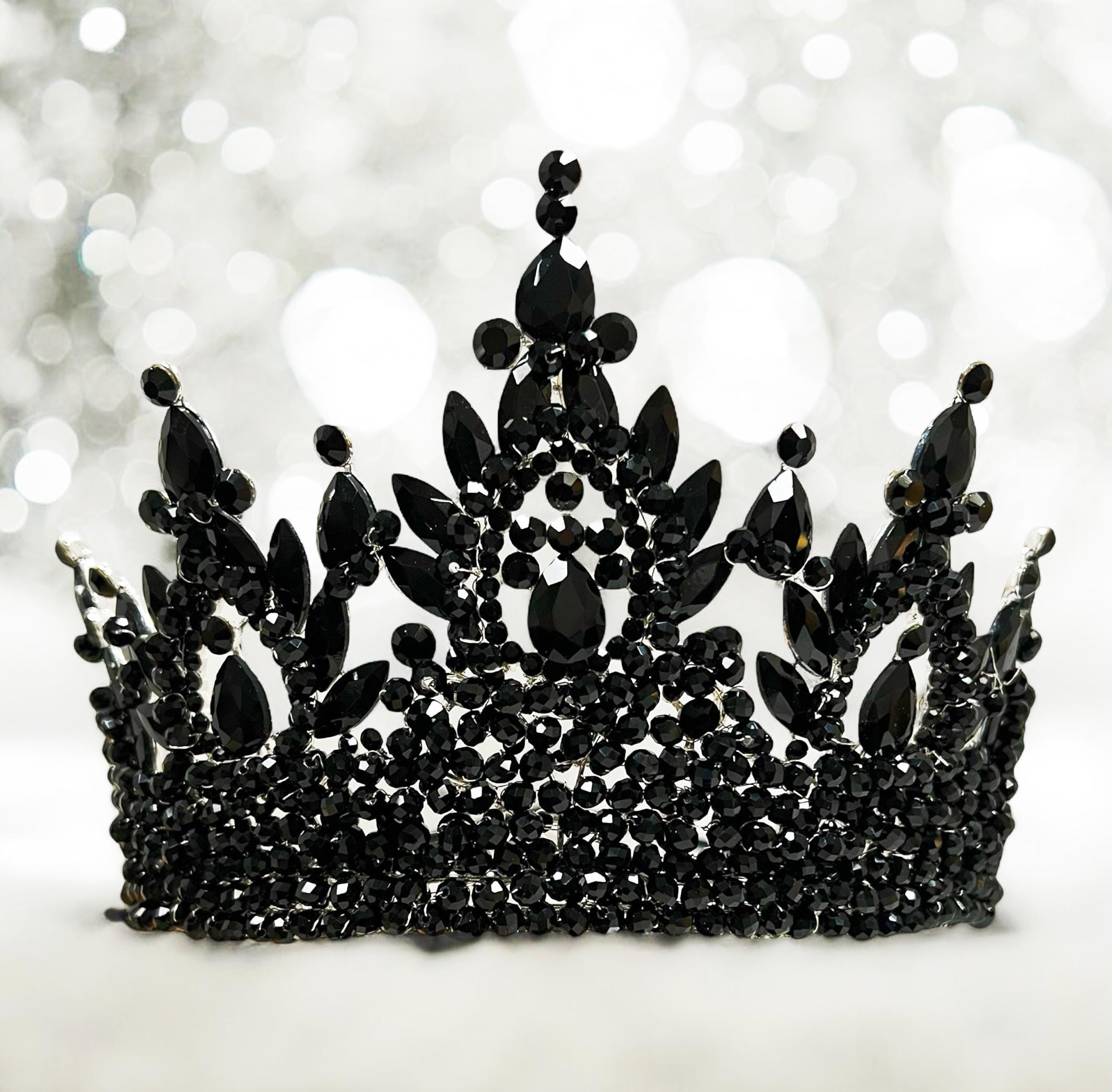 Luxury Black Crystal Crown: Gothic Queen Headdress, Prom Tiara - Etsy