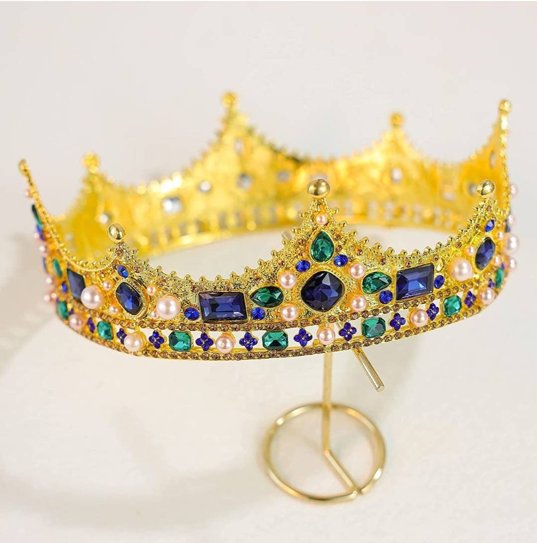 New Gold Royal King Crowns for Men Full Round Mens and Crowns Etsy