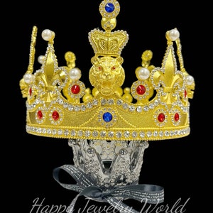 Luxury King Crown | Mens Full Crown | Large Party Crown | Prince Crown | Kings Costume Crown | Urban Crown | Mens Crystal Crown | Gold Crown