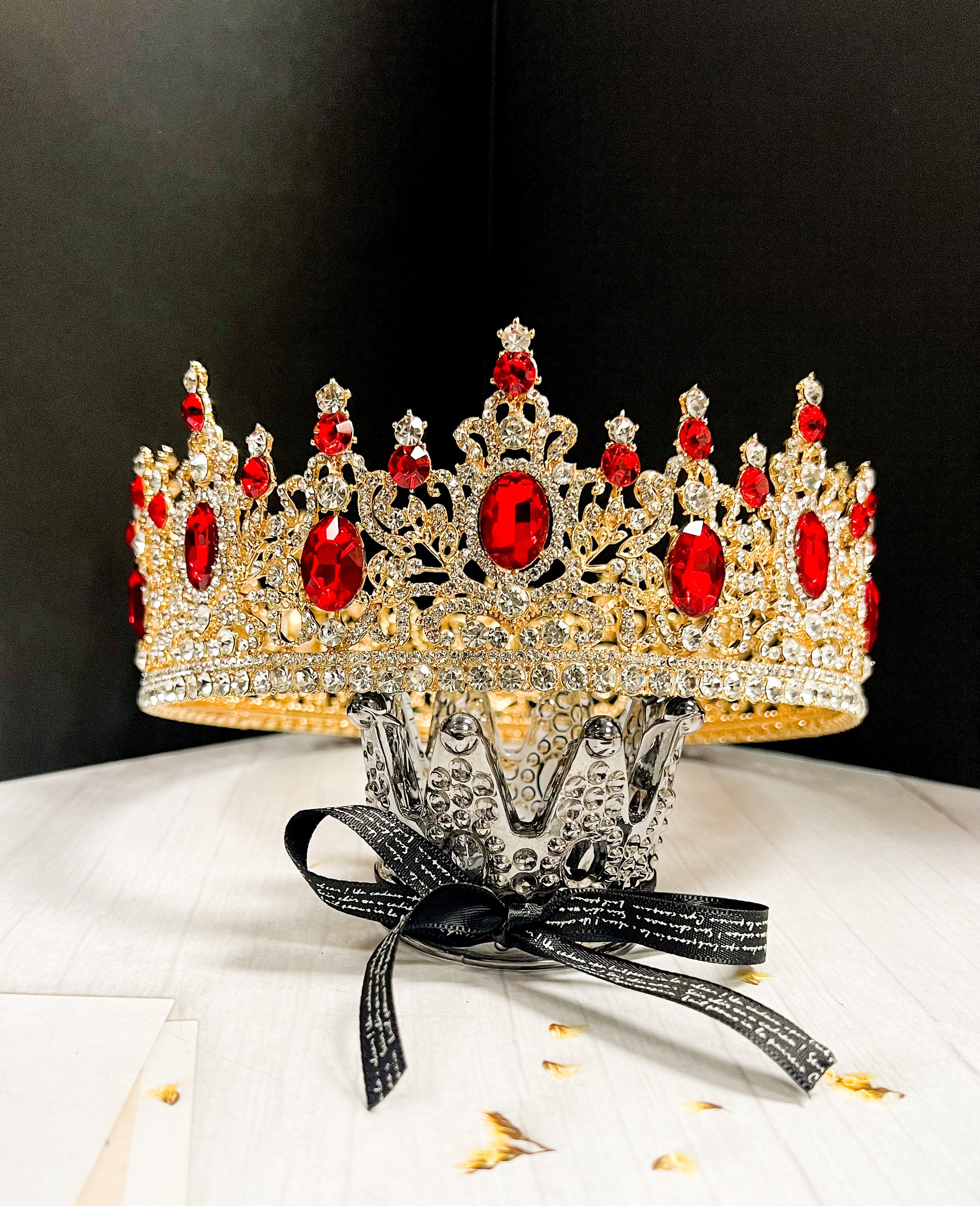 Koning Mannen Goud Tiara Kroon Imperial Middeleeuwse Hoofdband Kristal Pageant Kostuums Voor Bruiloft Halloween Faire Kostuum Verjaardag, Medium, Legering, Strass