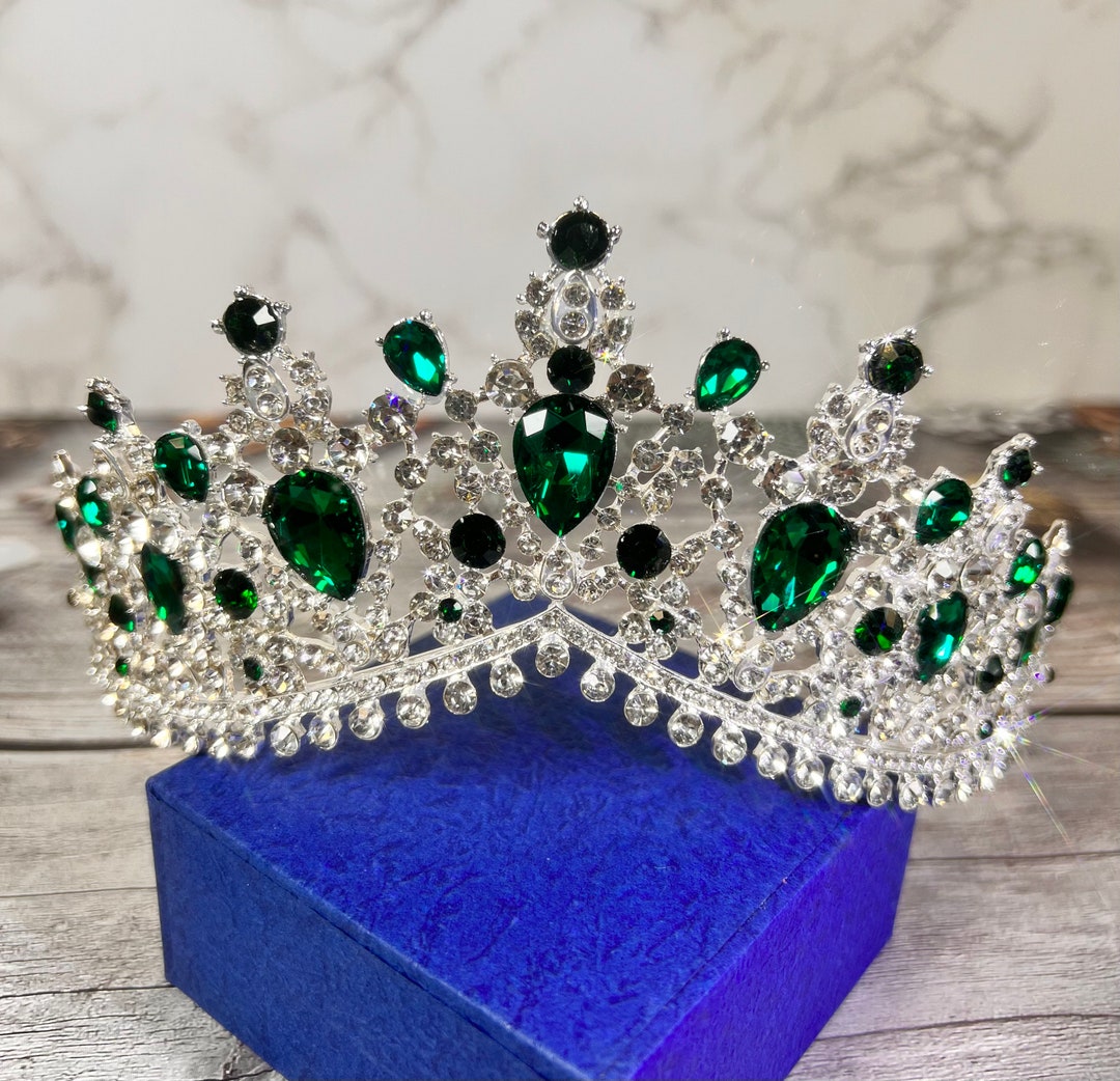 Emerald Crystal Tiara: Silver Rhinestone Princess Crown - Etsy display picture 1