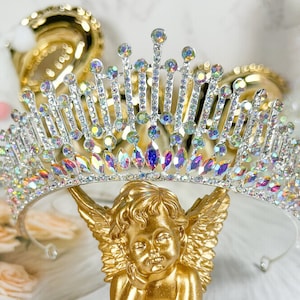Silver Tiara, Silver Crown for Women, Baroque Luxury Crystal Peacock Wedding Tiara, Crown with Rhinestone, Prom Headpiece, Hair Accessory