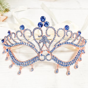 Blue Crystal Rhinestone Masquerade Mask: Mardi Gras Party Mask