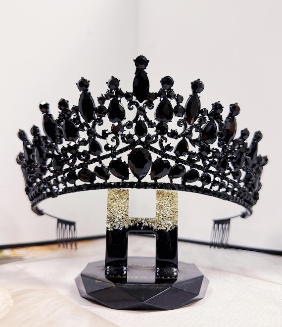 Gothic Wedding Headpiece, Witch Queen Tiara, Black Crystal  display picture 2