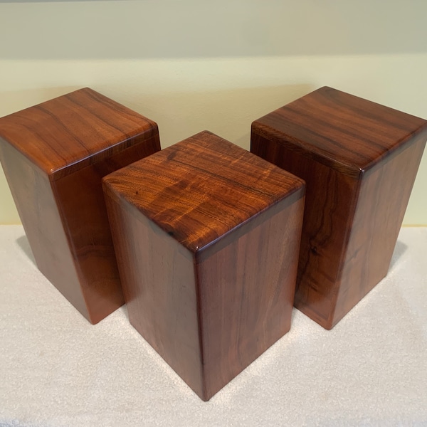 Large Curly Hawaiian Koa Wood Cremation Urn Box | Fine Quality Hand Crafted | Dimensions: 6"L x 6"W x 9.5"H