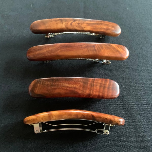 Hawaiian Curley Koa Wood Hair Clip | Fine Quality Hand Crafted | Small (3 3/4 inch) Or Large (4 3/4 inch) | Free Shipping in USA