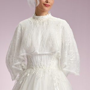 Long Sleeve Muslim Wedding Dress with Detachable Wedding Bolero Lace |  Modest Wedding Dress, Unique Wedding Dress