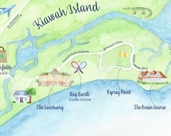 Kiawah Island Watercolor Map
