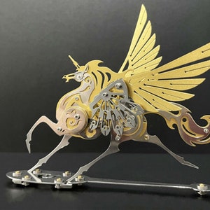 Blue Steel Unicorn 3D Metal Puzzle: DIY Model Kit image 8