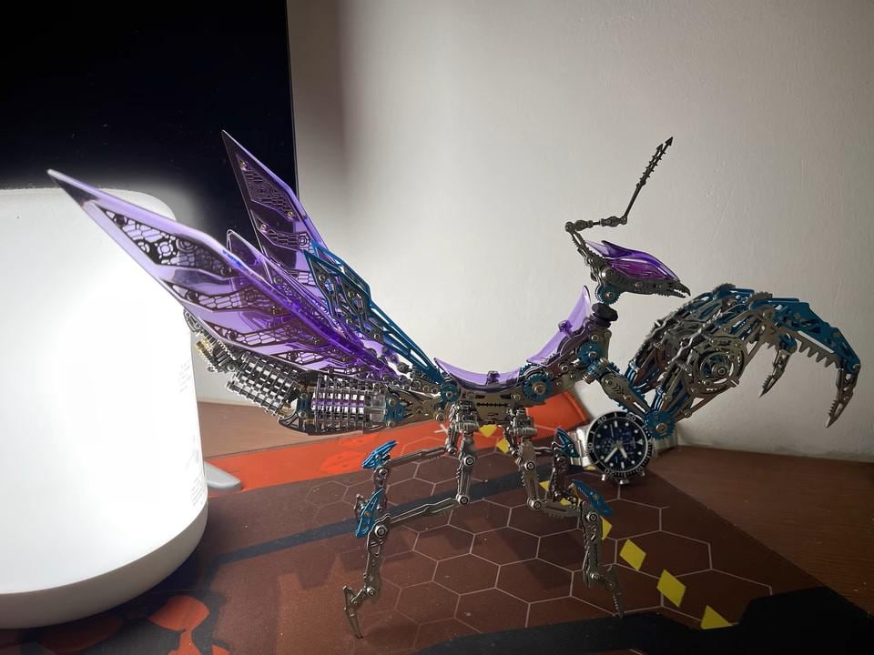 3D metalen puzzel, 3D mechanische aanbidder puzzel, modelbouwset, roestvrij staal, mechanische insecten, dierenmodel, doe-het-zelf, 3D-puzzel, steampunk, verzamelbaar cadeau (1000 stukjes), paars