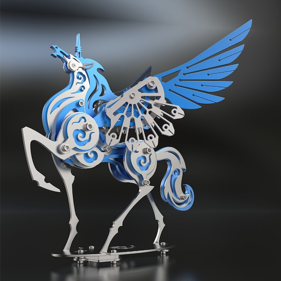 Blue Steel Unicorn 3D Metal Puzzle: DIY Model Kit