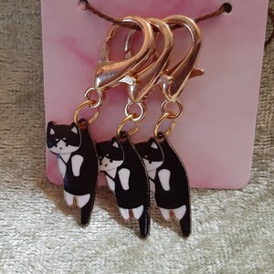 Stitch Markers Kitty Cat Stitch Markers Tuxedo Cat - Progress Keepers for Crochet or Knitting Set of 3