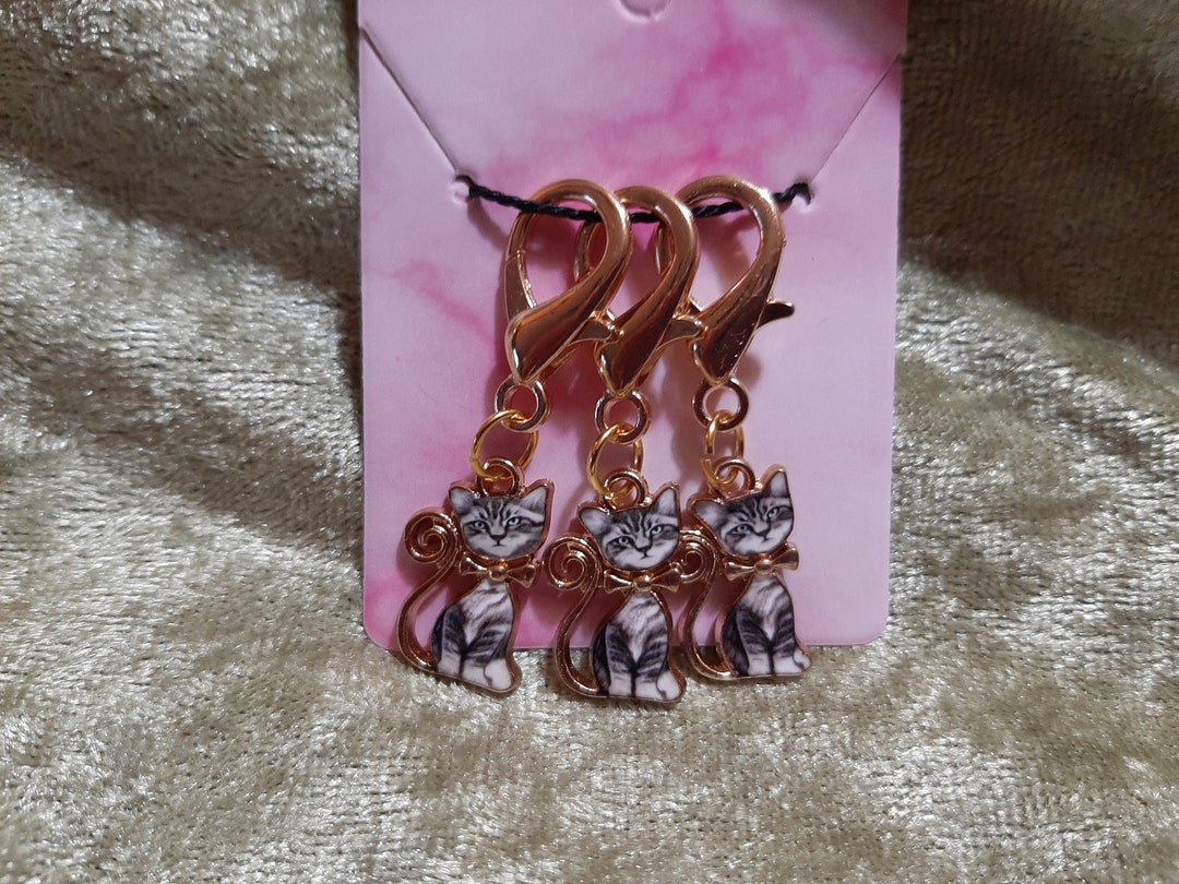 Stitch Markers Kitty Dark Gray Tabby Cat Stitch Markers Etsy