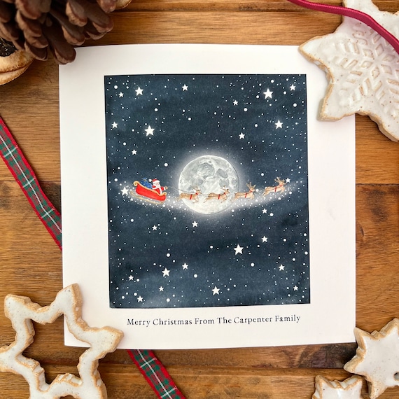 5 Christmas card pack | Hand painted cards | Santa and reindeer | Hand made Christmas | Santas sleigh |