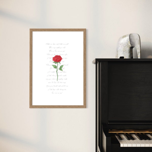 La vie en rose art print | Red rose painting | Romantic art | watercolour rose painting | La vie en rose lyrics