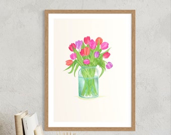 Tulips watercolour painting | Flower art print | Floral wall decor | Colourful art | Vibrant wall art |