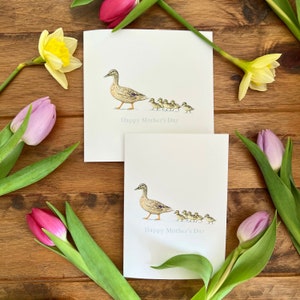 Tarjeta del Día de la Madre / Pintura de pato / Animales de primavera / Ilustración en acuarela / Tarjetas hechas a mano /