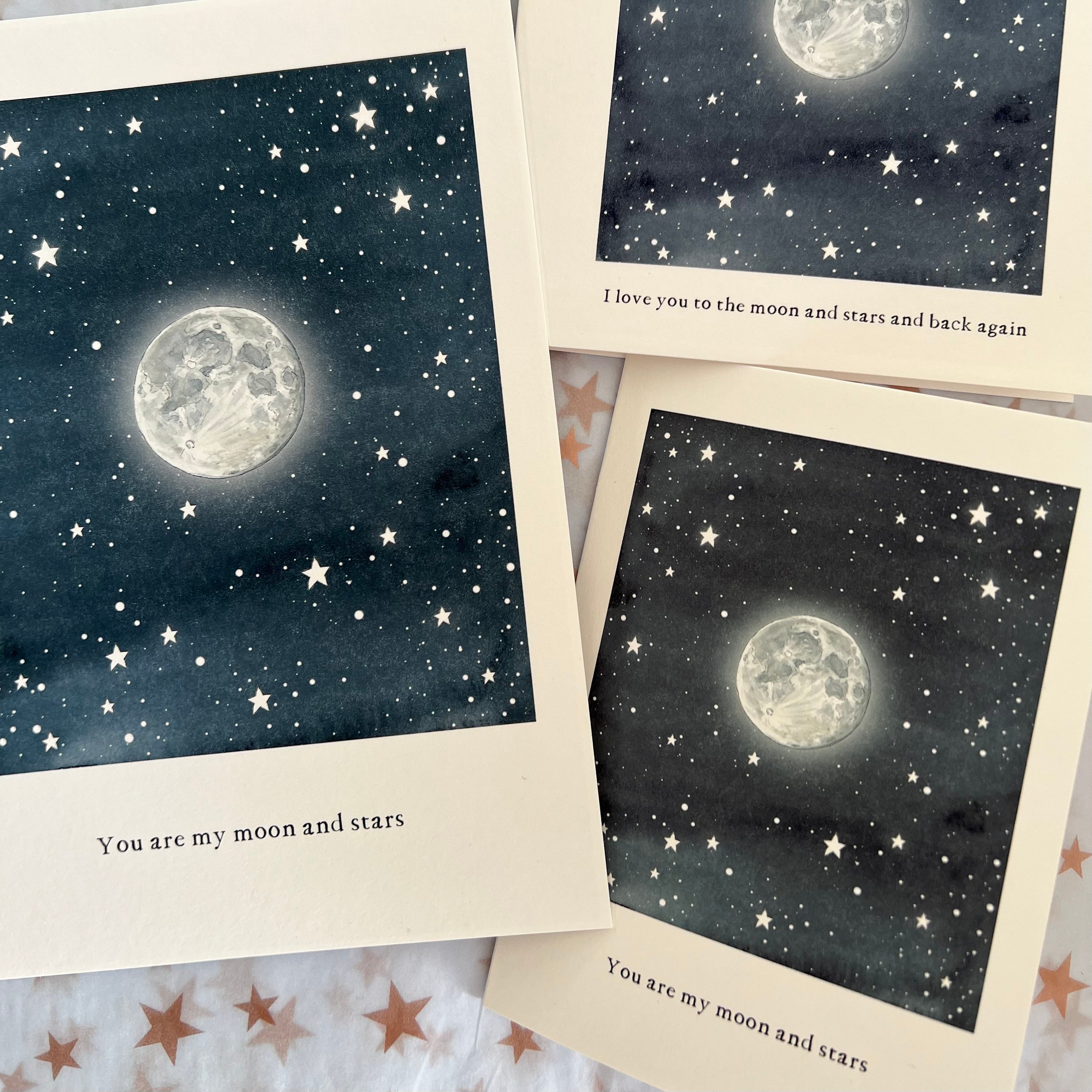 A6 Moon and Stars Card | Love You to the Moon | Watercolour Painting ...