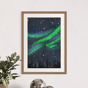Norrskenstryck | Anpassad målning | norrskensmålning | Akvarell väggkonst | Söt väggdekor | bild 3