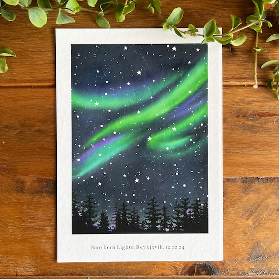 Northern lights art print | Custom Painting | aurora borealis | Northern lights painting | Watercolour wall art | Cute wall decor |
