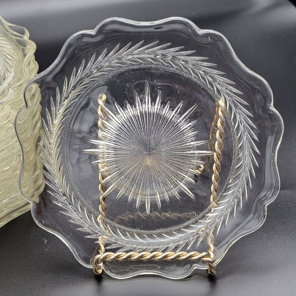 Jeaneatte Sunburst Herringbone Vintage Depression Glass Small Plate