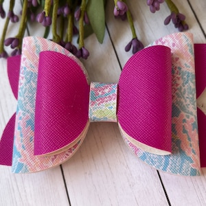 3.75 Inch Lily Inspired Pink Double Faux Leather Hair Bow, Gift for Girls, Mom, Toddler, Baby, Hair Accessories