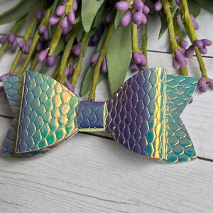 3 Inch Iridescent Mermaid Faux Leather Hair Bow, Gift for Girls, Mom, Toddler, Baby, Hair Accessories