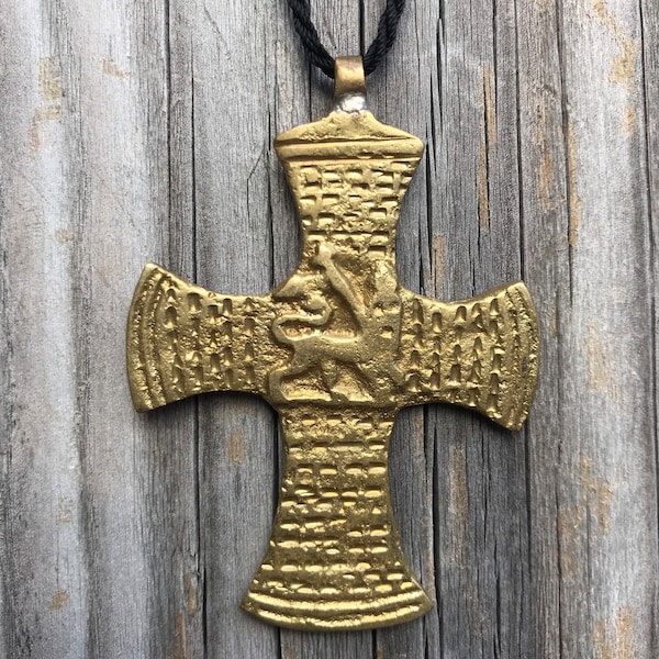 Pendentif croix chrétienne orthodoxe éthiopienne Lion Rasta de Juda. Bijoux ethniques faits à la main, art chrétien, bijoux chrétiens éthiopiens.