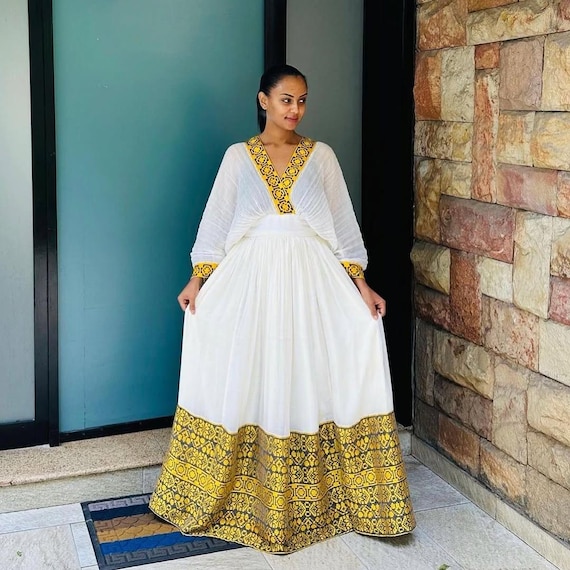 Handwoven Ethiopian Habesha Kemis Dress: Tibeb Embroidery, African Fashion  - Etsy Ireland
