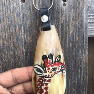 Handmade Bone Giraffe Keychain: African Painted Keychain