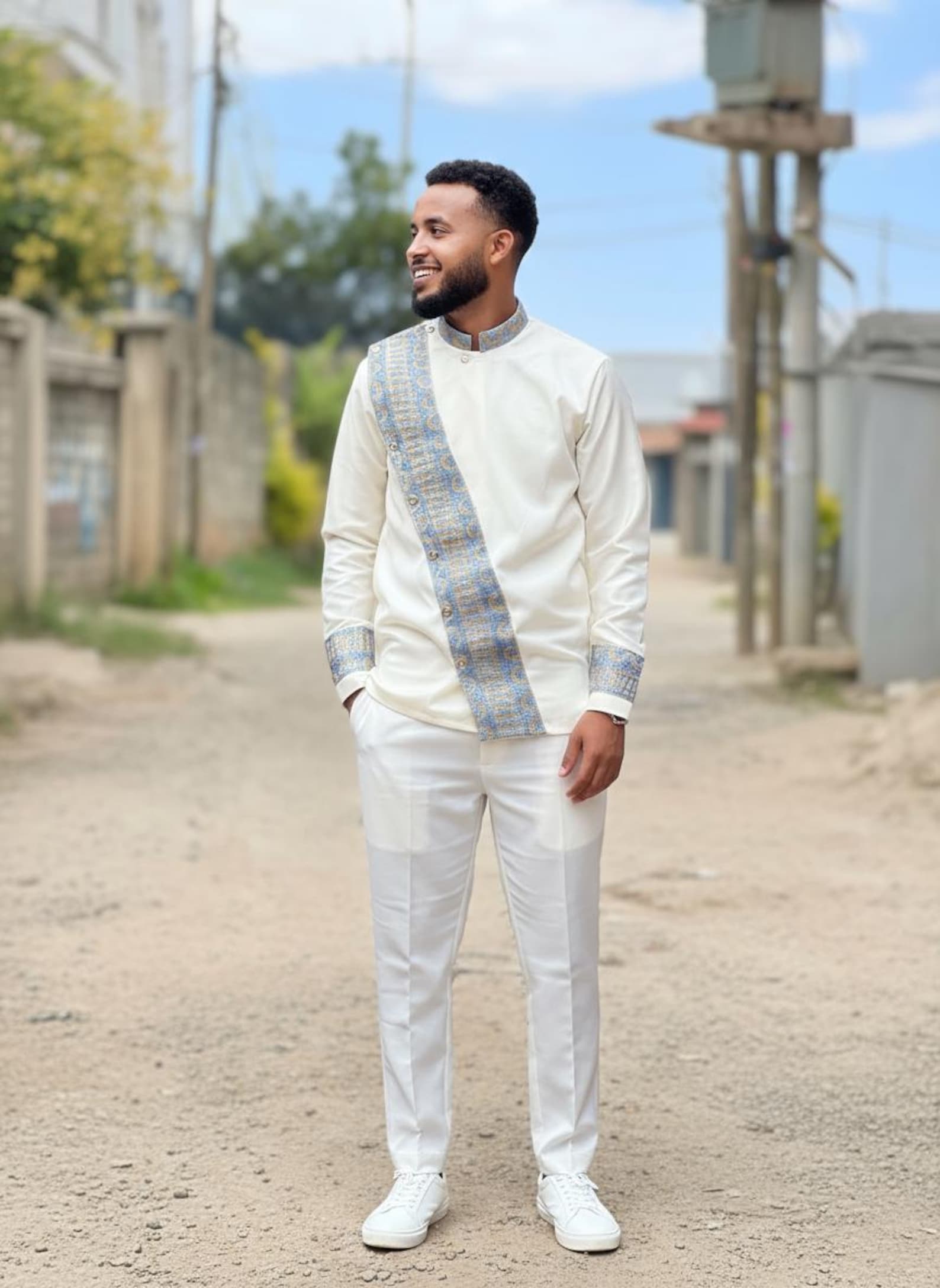 Handmade Ethiopian Men’s Heritage Outfit – Handwoven Cotton Attire With