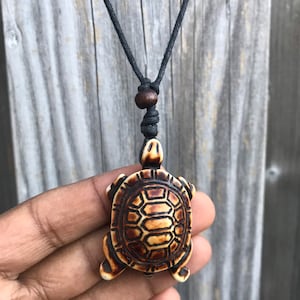Handmade Bone Turtle Pendant Necklace - Unisex Turtle Jewellery