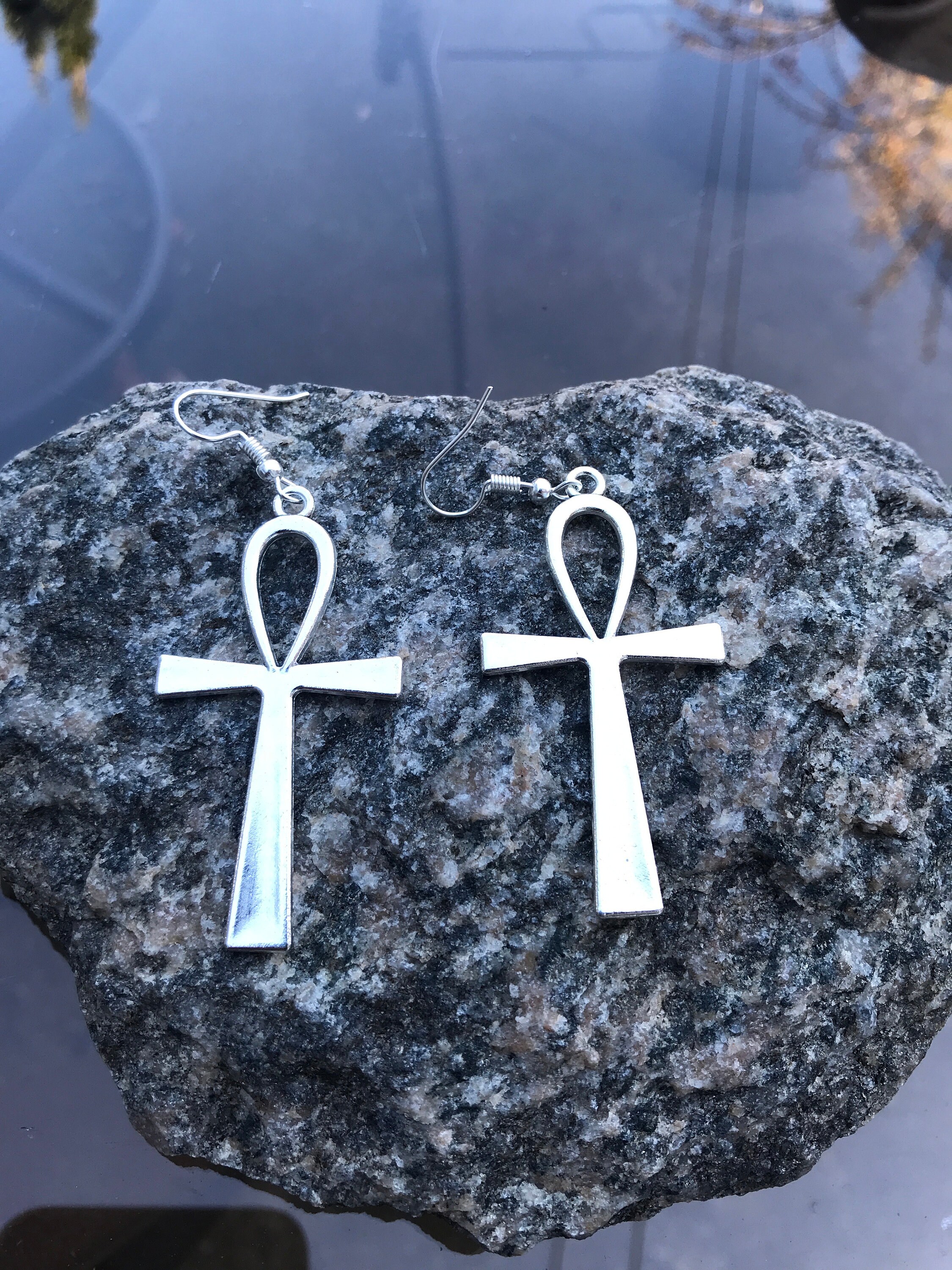 Golden Ankh Hoop Earrings: Egyptian Key of Life Jewelry