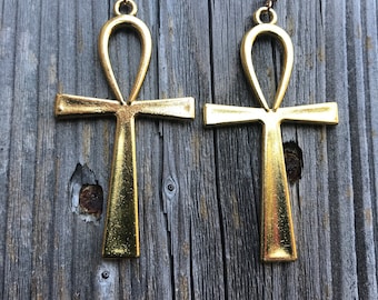 Golden Ankh Earrings: Egyptian Key of Life Hoops