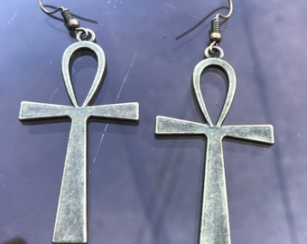 Golden Ankh Hoop Earrings: Egyptian Key of Life Jewelry