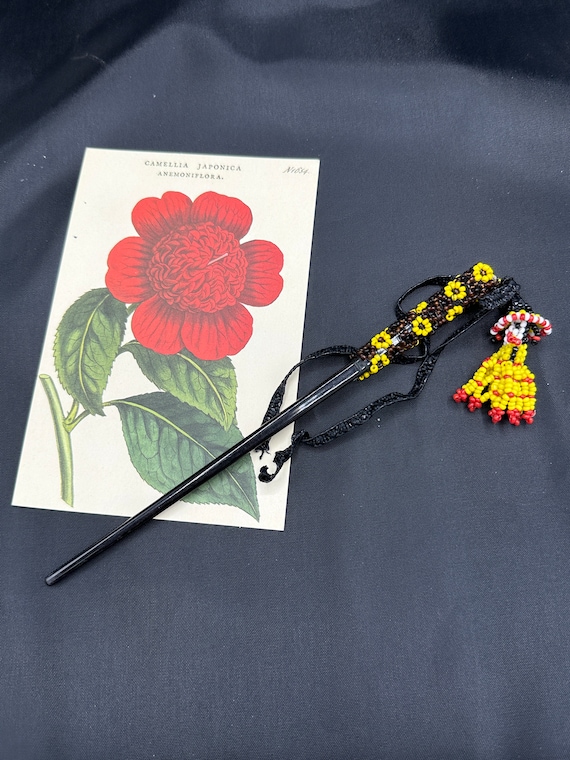Vintage Beaded Chopstick Hair Pin/Stick Yellow and